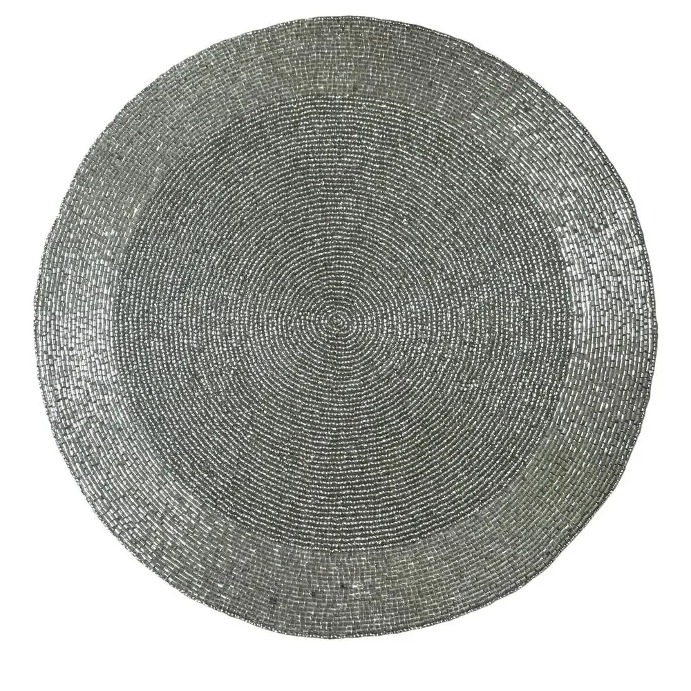 TIRAMISU Hand Beaded Placemat 15in Metallic SILVER Holiday Glam Decor New